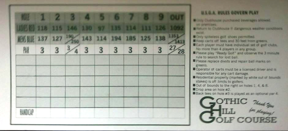 Scorecard Gothic Hill Golf Scorecard Gothic Hill Golf